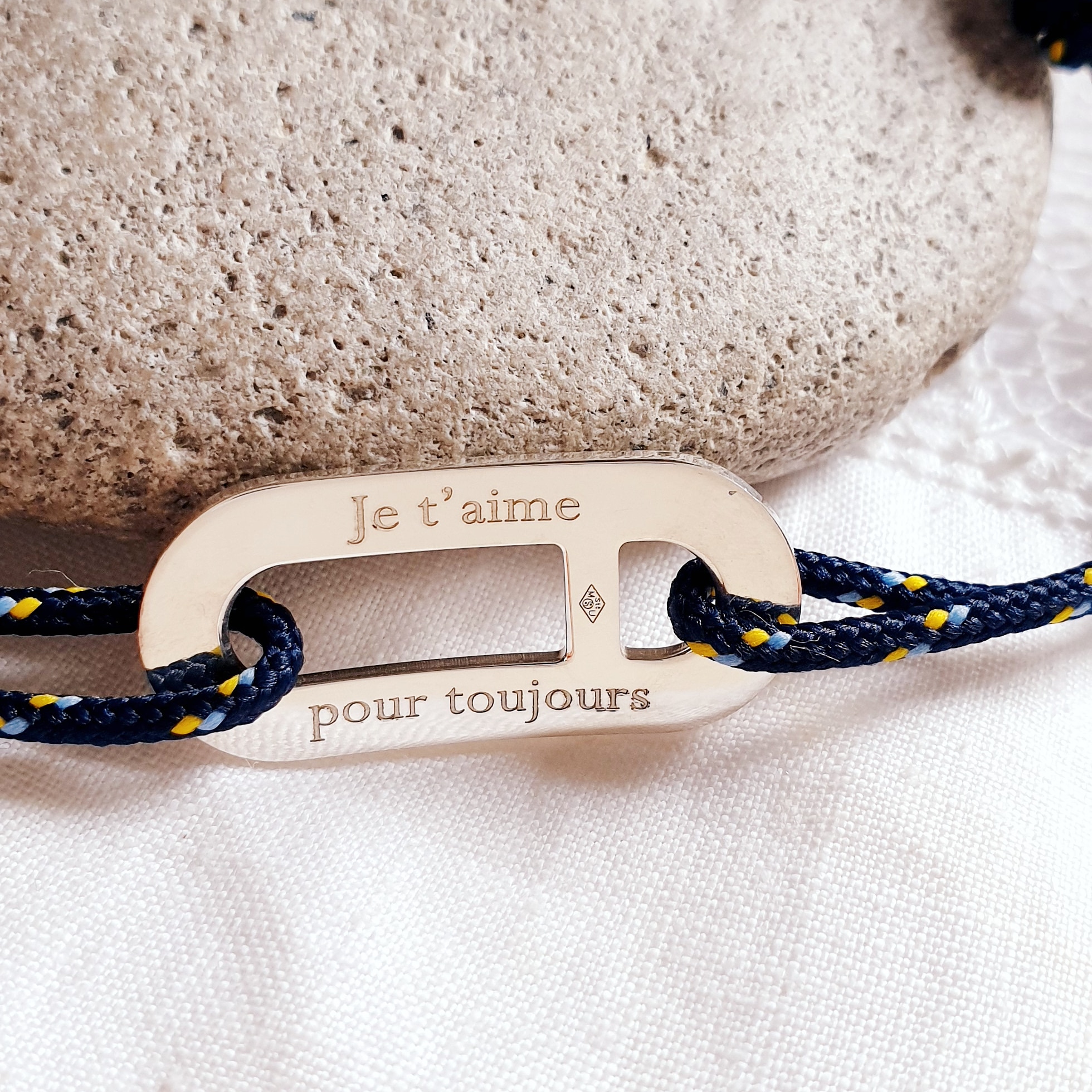 Bracelet homme gravé argent cordon marin