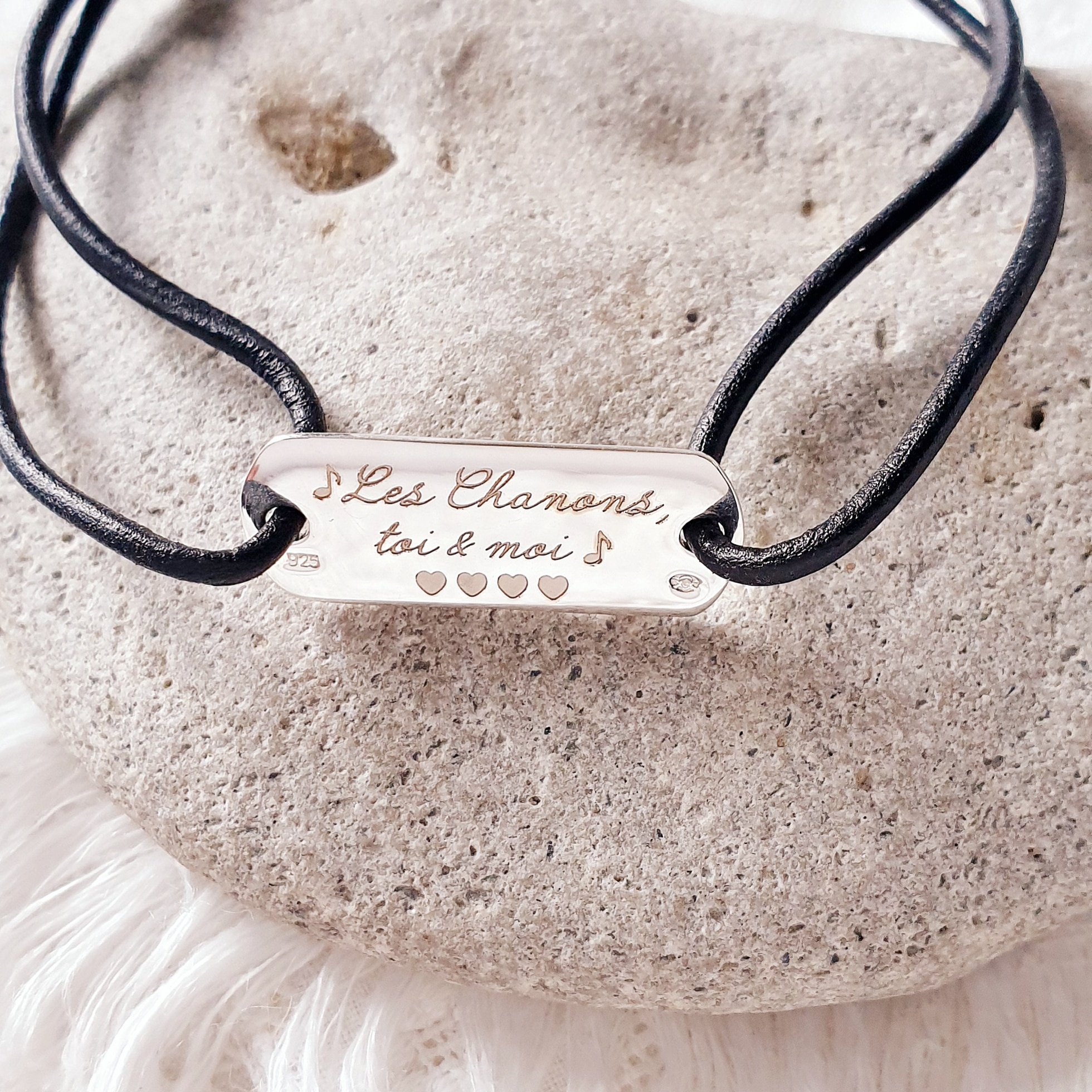 Bracelet homme personnalise argent cordon cuir