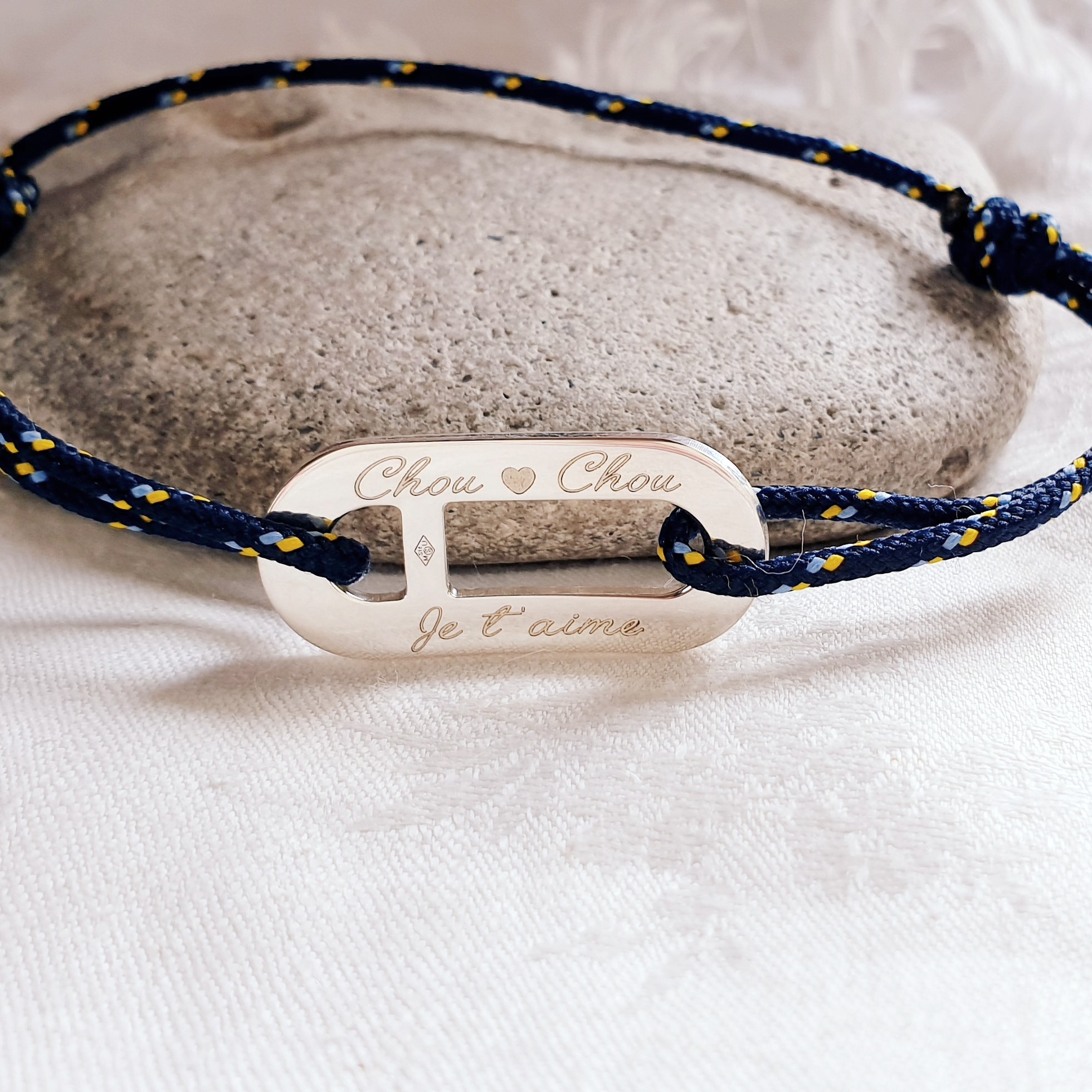 Idee cadeau Bracelet homme personnalise argent cordon marin