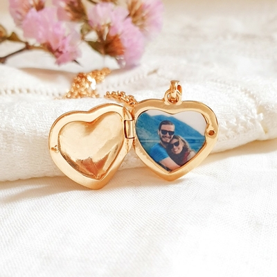 medaillon coeur photo en or