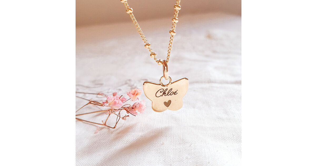 Collier Pendentif Papillon Violet En Imitation Pierre, Chaîne Acier 50cm, NEUF Avec étiquettes - Bijoux Des Lys