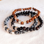 bracelet cubes personnalisable homme perles bois ou pierre obsidienne