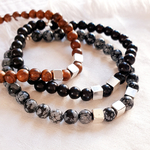 bracelets homme perles bois ou pierres noir obsidienne