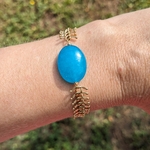 bracelet pierre turquoise plaque or exotique