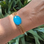 bracelet femme pierre turquoise plaque or exotique