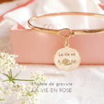 bracelet jonc personnalise femme plaque or la vie en rose