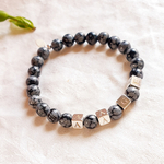 bracelet papa personnalise perle pierre noire et cubes initiales