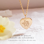 collier femme medaille coeur fleur de naissance