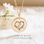 collier grave coeur feuille initiale