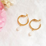 boucles oreille or pierre de lune blanc
