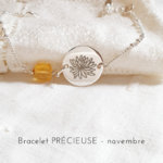 bracelet personnalise pierre et fleur de naissance argent