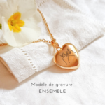 medaillon coeur plaque or grave 2 mains