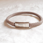 bracelet homme personnalisable cordon cappuccino fermoir acier