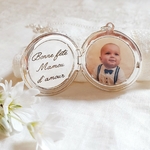 medaillon photo personnalise argent gravure fete maman bebe