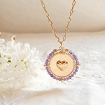 pendentif coeur or et pierre naissance amethyste violet