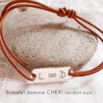 bracelet homme plaque argent cordon cuir