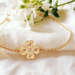 bracelet famille personnalise  initiales trefle chance