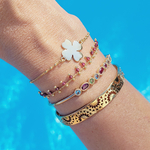 bracelet personnalisable femme plaque or forme trefle chance