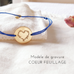 bracelet personnalise coeur feuillage adoree cordon
