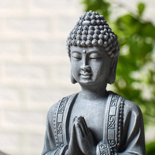 Figurine bouddha zen résine grise 5