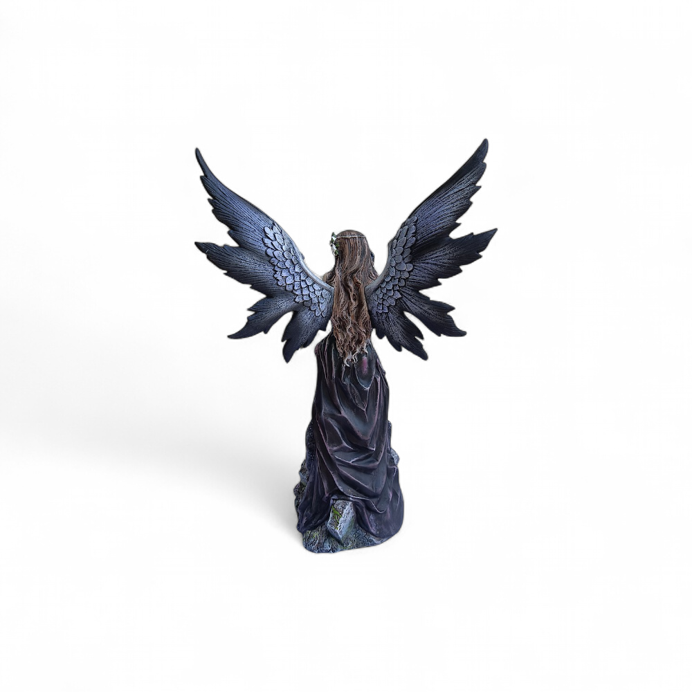 Statue fée noire mystique et corbeau - FD2403A