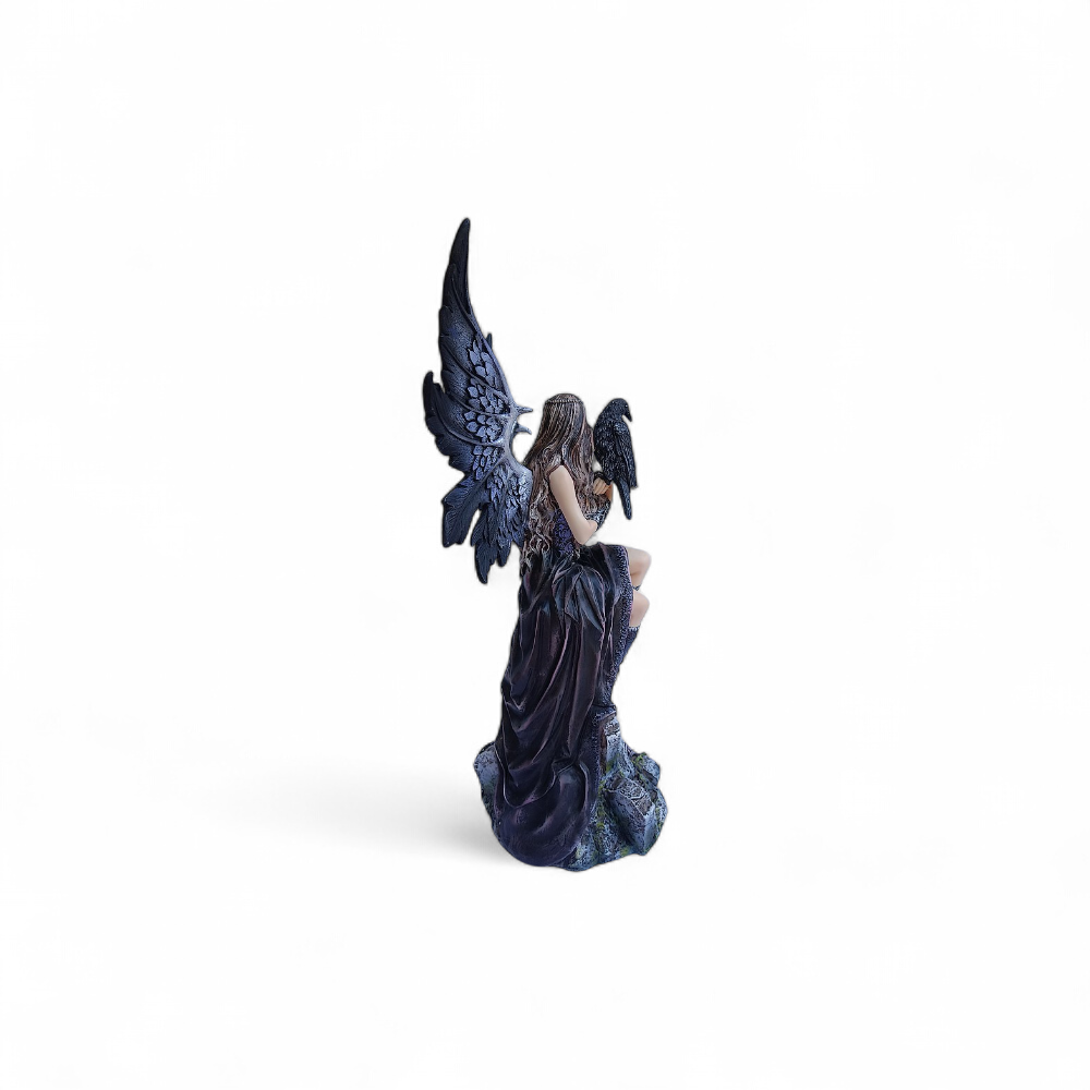 Statue fée noire mystique et corbeau - FD2403A