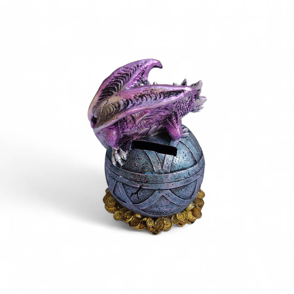 Tirelire dragon violet sur trésor - PW220068-11