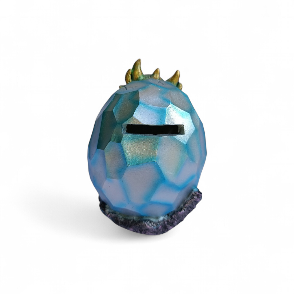 Tirelire dragon vert dans œuf bleu - PW240619-12