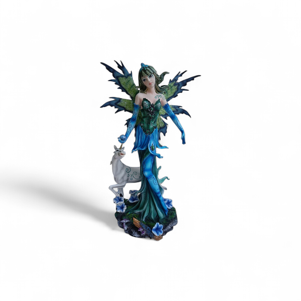 Statuette elfique bleue et licorne - NP369U2