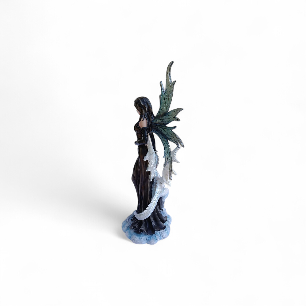 Statuette fée gothique et dragon blanc - NP655O