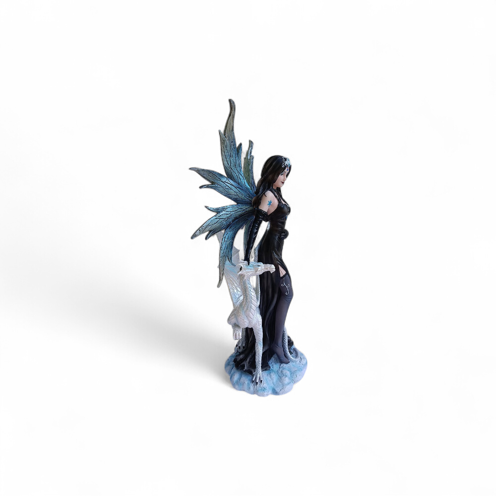 Statuette fée gothique et dragon blanc - NP655O