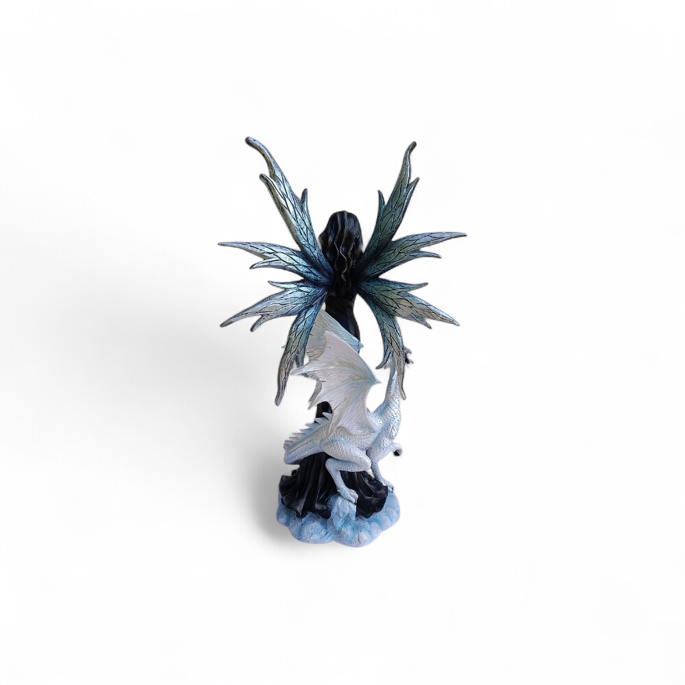 Statuette fée gothique et dragon blanc - NP655O