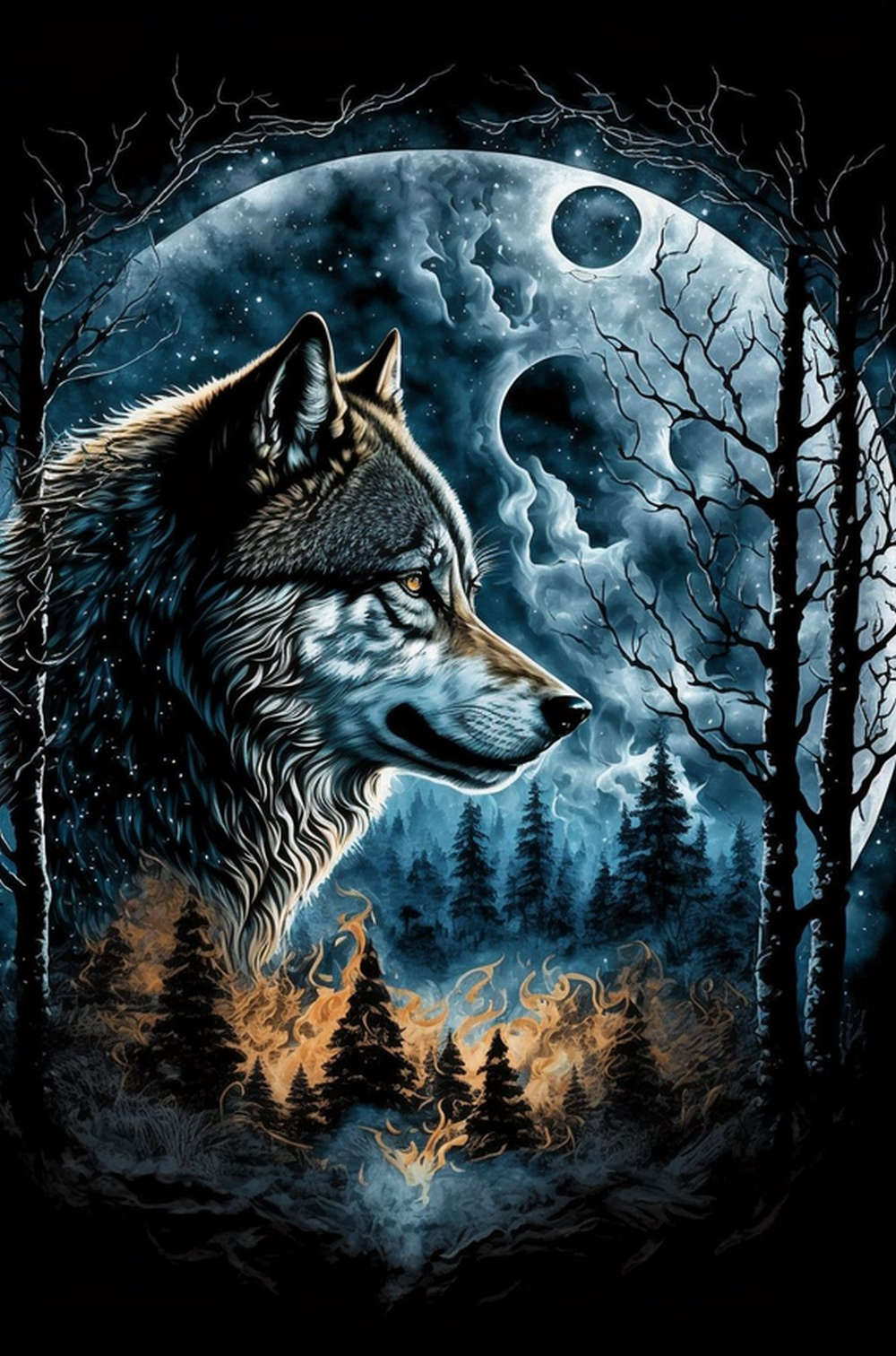 loup et pleine lune - JF001Z79