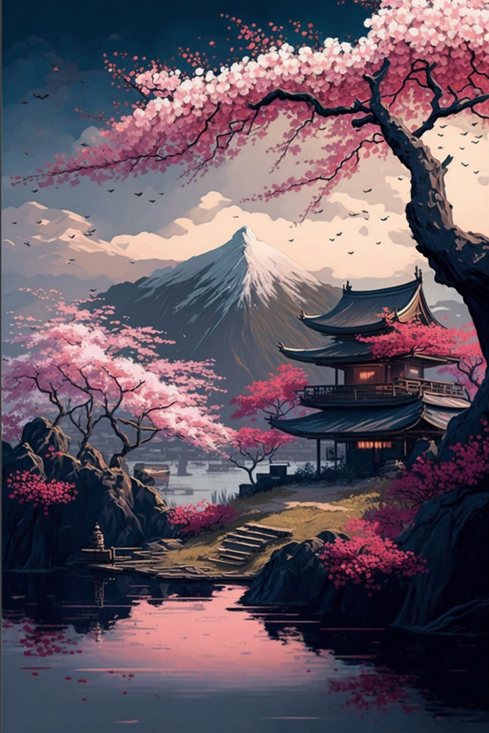 temple et cerisier japonais - JF001ZA24