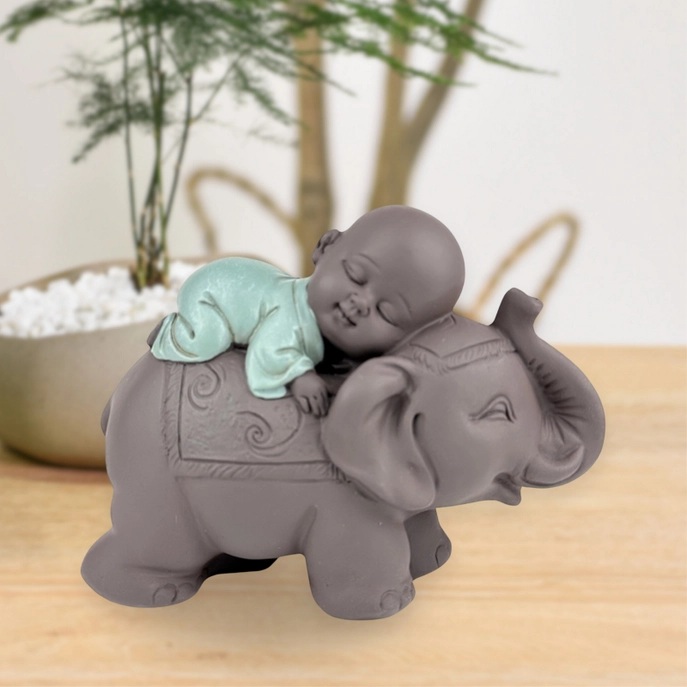 Figurine bouddha bonze sur elephant 5