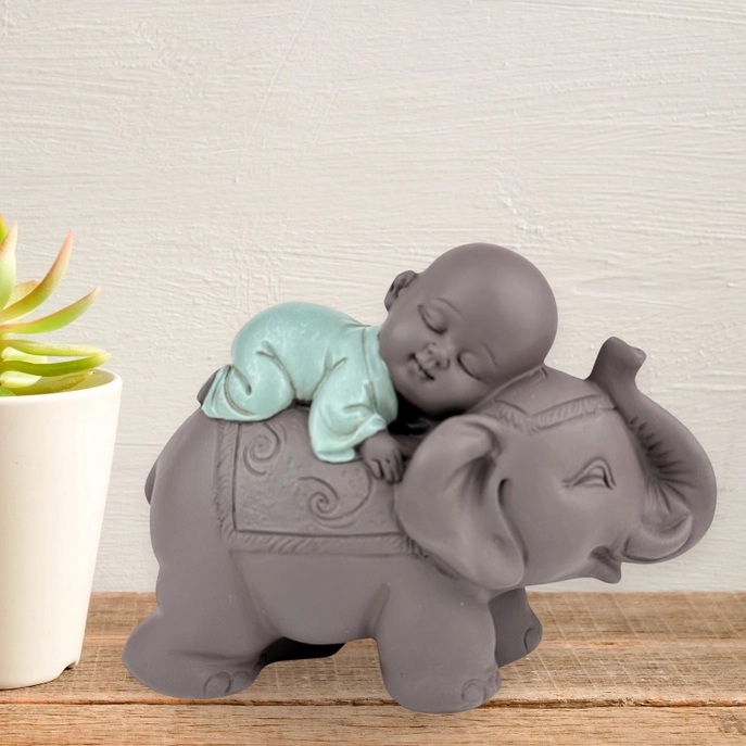 Figurine bouddha bonze sur elephant 2
