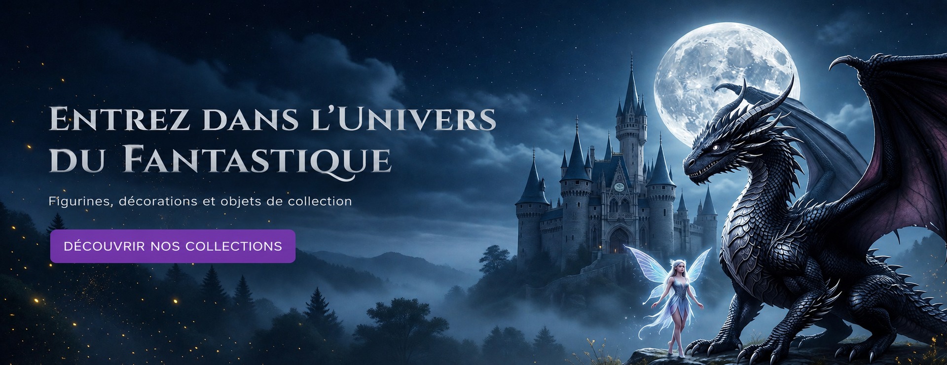 Univers Feerik, figurines de dragons, fées et objets fantastiques