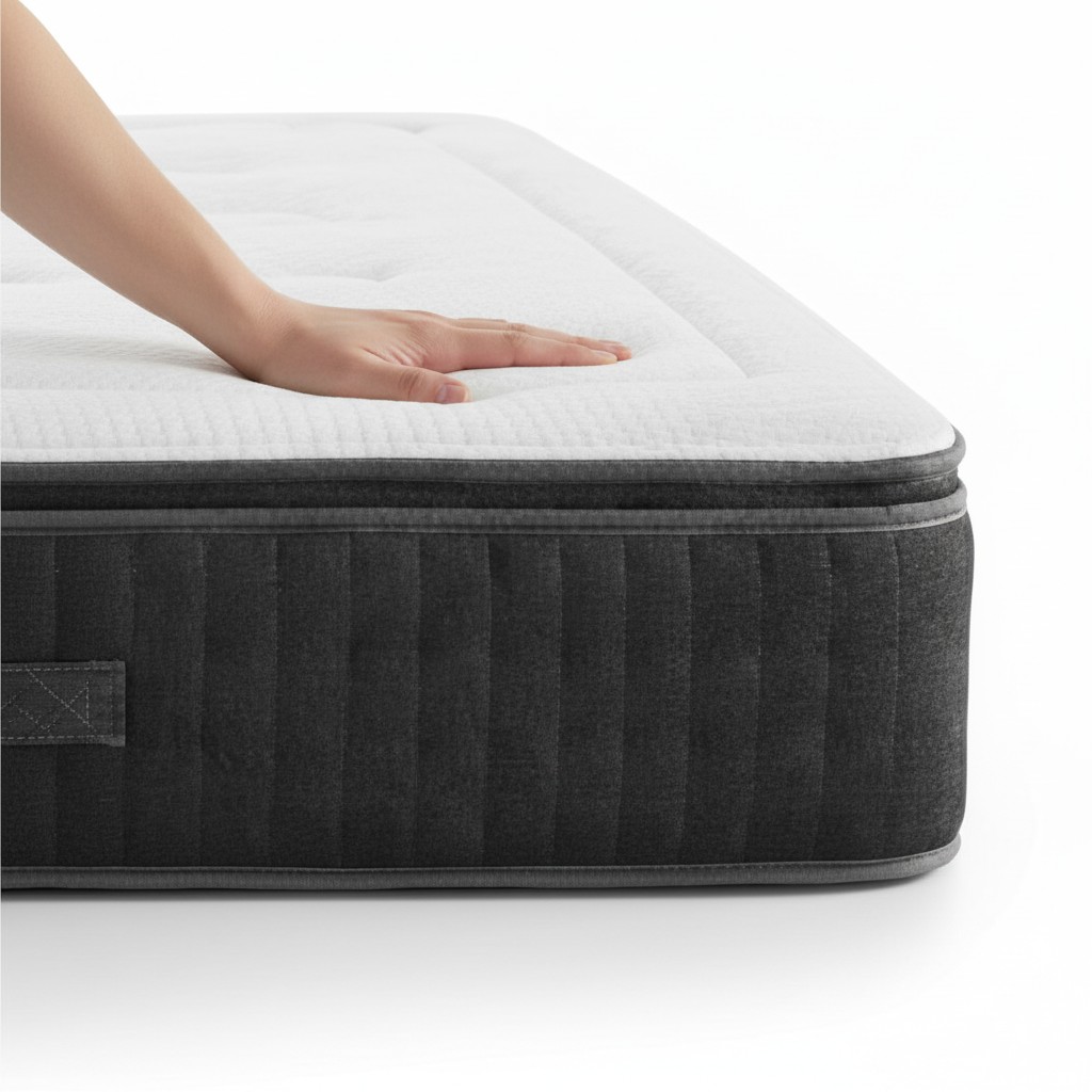 Matelas-hotelier-Duchesse-ressorts-ensachés-confort-fermeté-ressorts-ensachés-Komalhotel-main posée