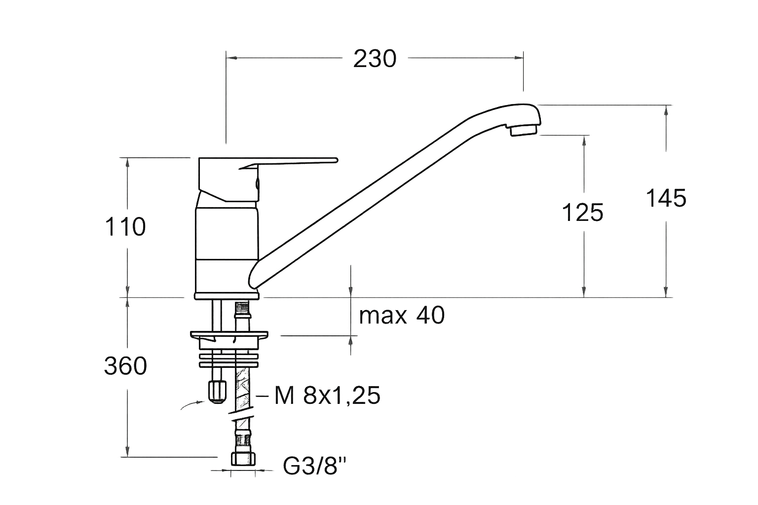Schema Mitigeur evier cuisine bec bas similaire