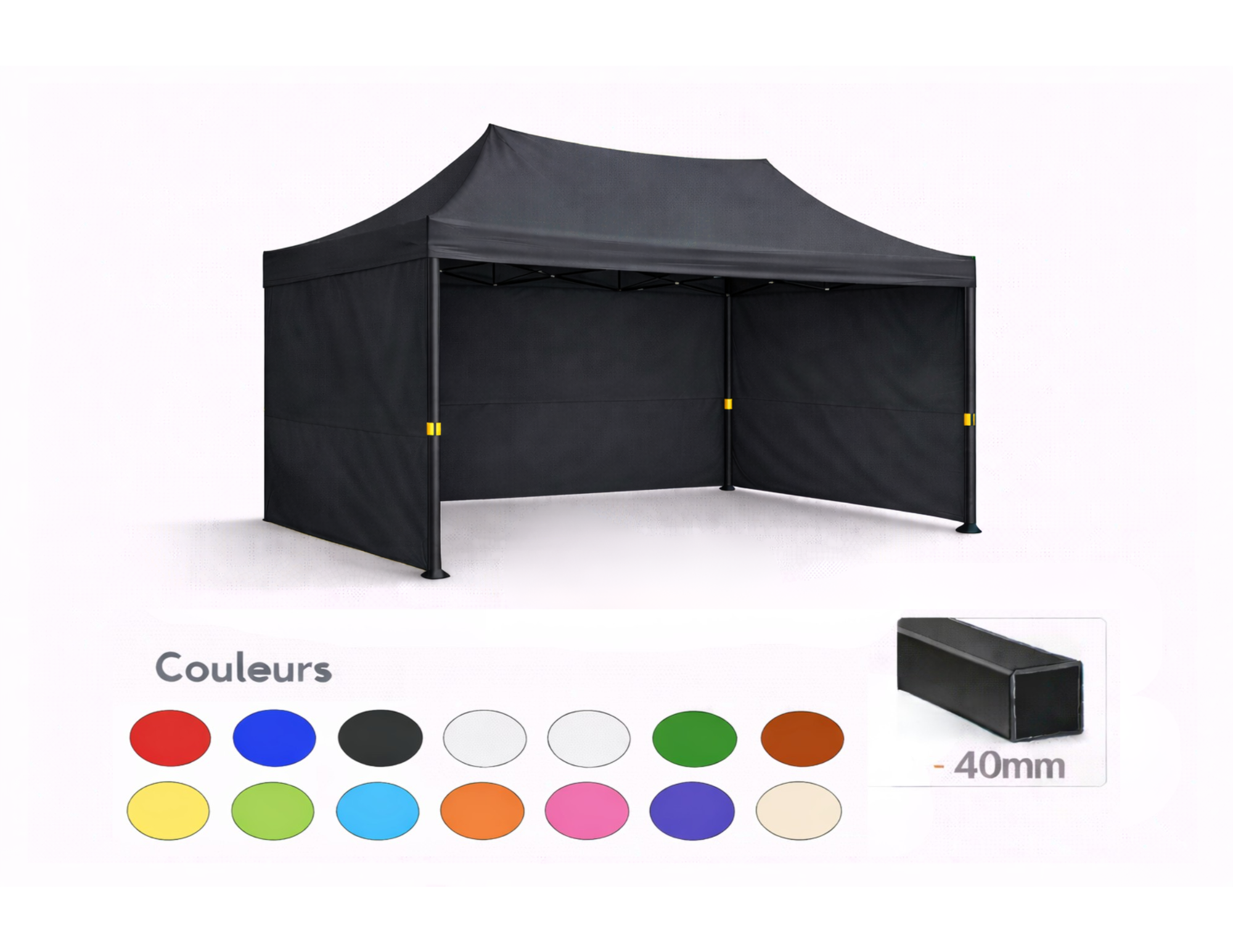 tente pliante 3x2 noir trois parois