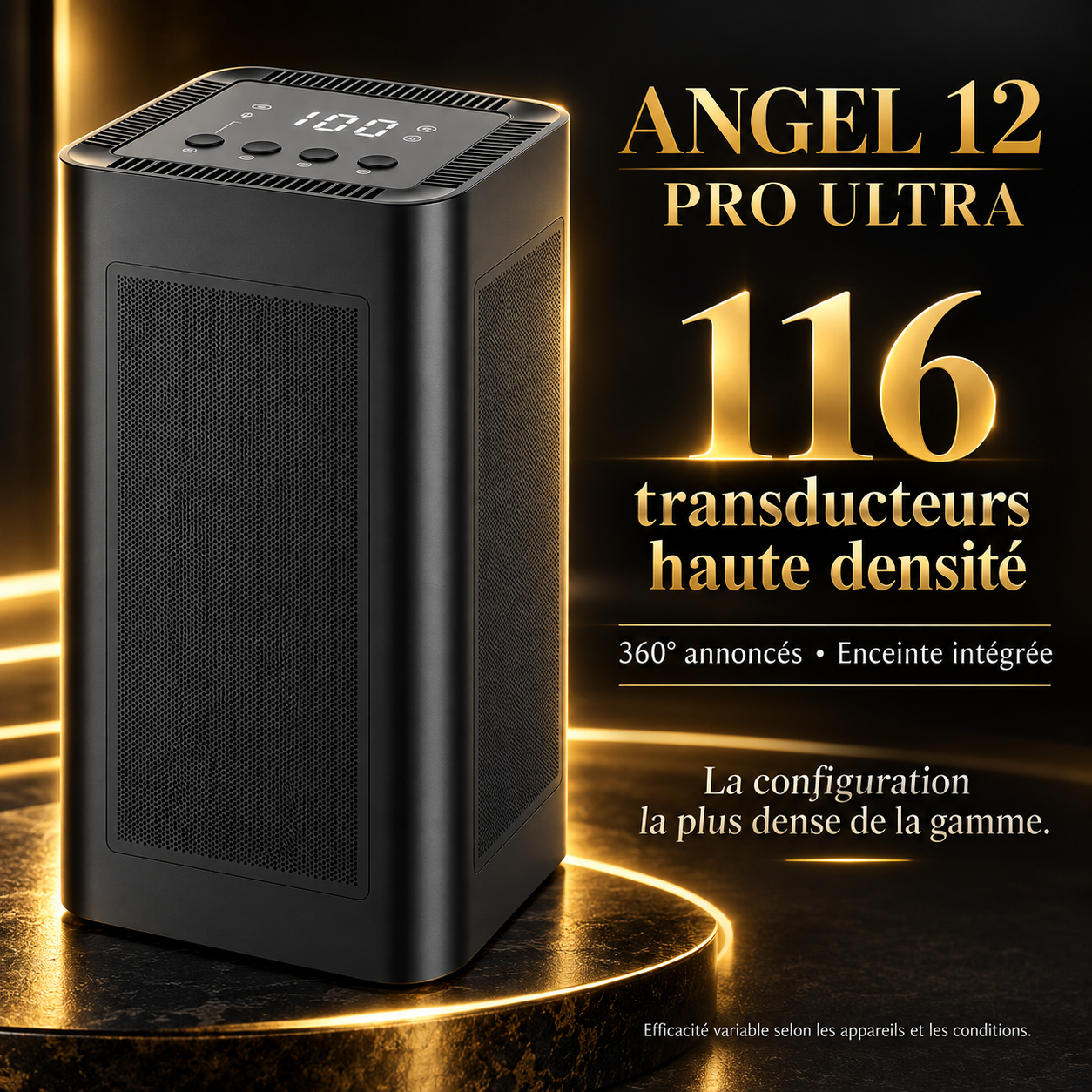 ANGEL 12 PRO ULTRA: 116 transdutores de alta densidade, cobertura anunciada de 360° e altifalante integrado