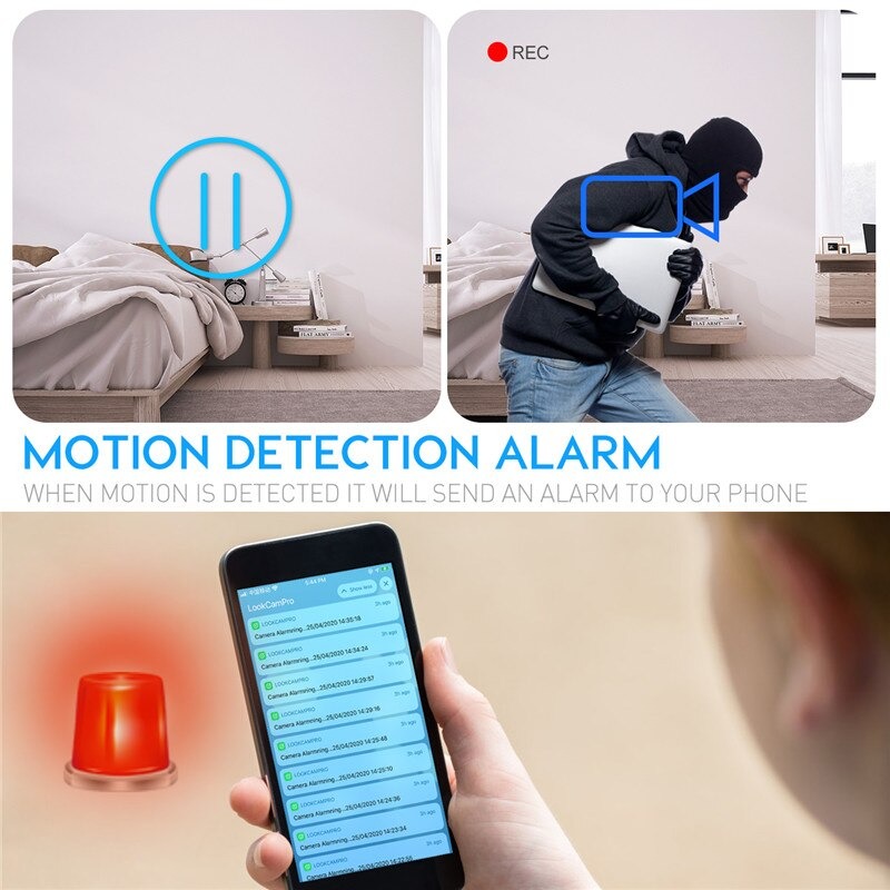 Alerte par notification caméra espion 4K réveil