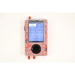 HackRF Pro com PortaPack H4M Pro vermelho ligado e menu Mayhem no ecrã