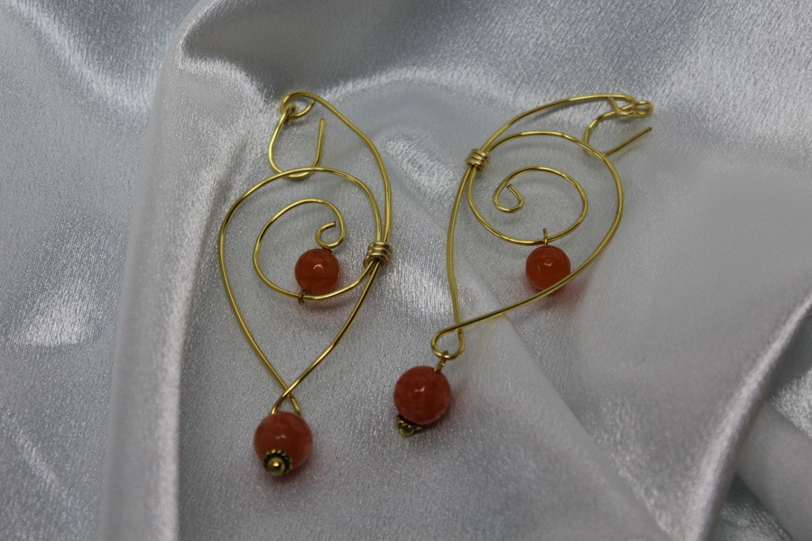 Boucle-Oreille-Pendente-Fil-Cuivre-Dore-Perles-Rhodonite-Facette-Veritable-3