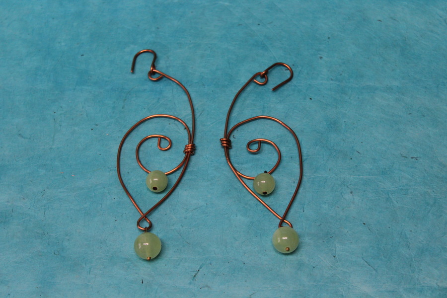 Boucle-Oreille-Pendente-Fil-Cuivre-Cuivre-Perles-Fluorine-Veritable-