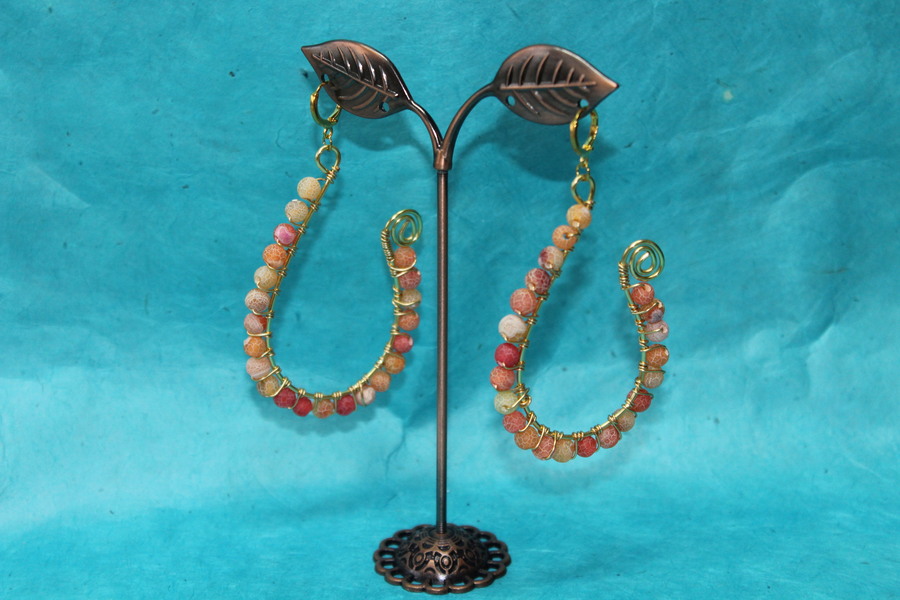 Boucle-Oreille-Fil-Cuivre-Dore-Perles-Agate-Orange-1