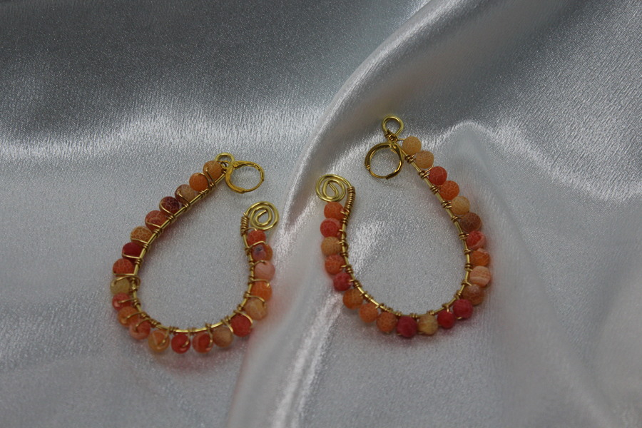 Boucle-Oreille-Fil-Cuivre-Dore-Perles-Agate-Orange-2