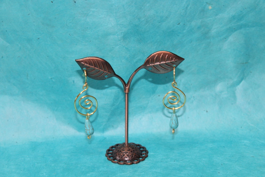 Boucle-Oreille-Fil-Cuivre-Dore-Perles-Turquoise-Veritable-1