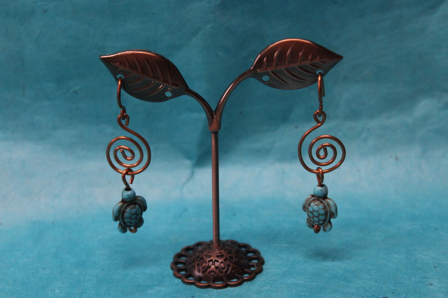 Boucle-Oreille-Fil-Cuivre-Couleur-Cuivre-Perle-Turquoise-Tortue-1