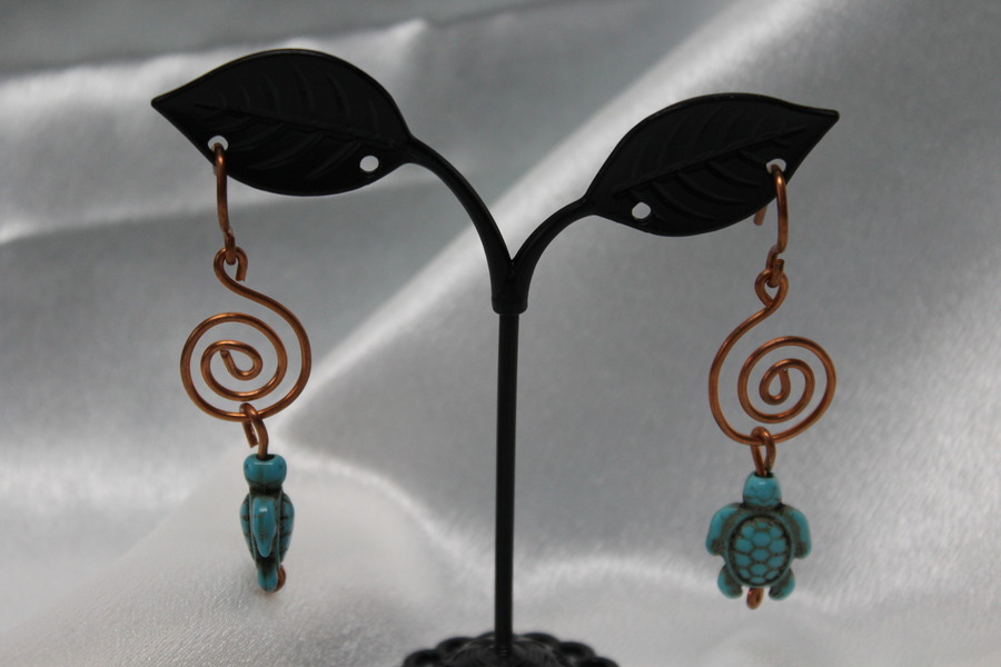 Boucle-Oreille-Fil-Cuivre-Couleur-Cuivre-Perle-Turquoise-Tortue-3